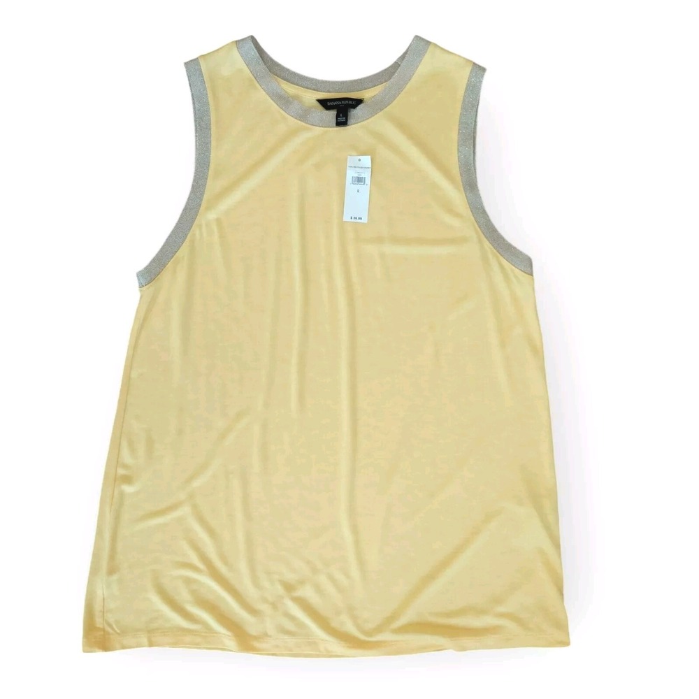 Banana Republic Women Yellow Slub Tank Top Glitter Trim Large 470602-07-1